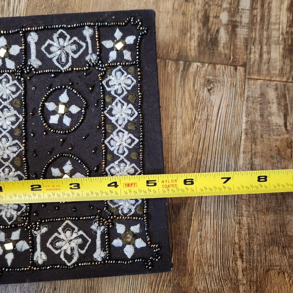Vintage‎ Style Beaded Embroidered Fabric Journal Set Gray Blue 2pc Blank Pages
